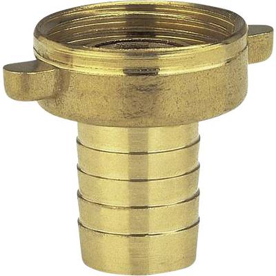 Brass hose connector with ridges for secure attachment to hoses. Suitable for water systems and garden applications.
