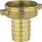 Brass hose connector with ridges for secure attachment to hoses. Suitable for water systems and garden applications.