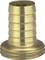 A brass hose connector with multiple grooves and a wide base. Suitable for connecting hoses in plumbing applications.