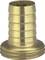 A brass-coloured hose connector with a ribbed surface for secure grip and a wide base for stability.