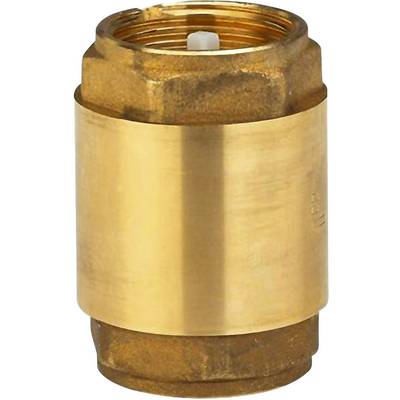Brass non-return valve, cylindrical, suitable for pipe connections. Prevents backflow of liquids.