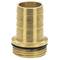 Brass hose connector adaptor with thread and rubber seal; used for connecting hoses for liquid transfer.