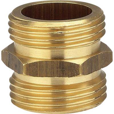 Brass double nipple with external thread, used for connecting two pipe sections.
