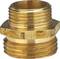 A gold-coloured brass reducing nipple with external threads on both sides. It reduces pipe diameter from larger to smaller.
