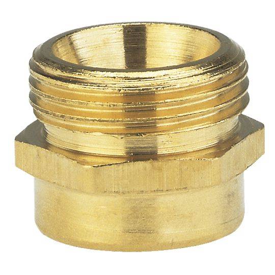 A brass threaded nipple with a tapered form and hexagonal base, suitable for connections in piping systems.