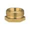 A hexagonal brass reducing fitting, commonly used in plumbing installations, with external threads for connecting pipes of different sizes.