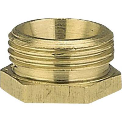 Brass threaded adapter with hexagonal base. Suitable for connecting two different pipes or hoses.