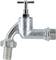 A silver tap with a rotating handle and an attached hose end, against a neutral background.