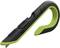 A safety knife with a curved shape, black handle and green accent colour. Suitable for quick and safe cutting.