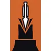 A black fountain pen stands vertically on an orange background and symbolises creativity or the art of writing.