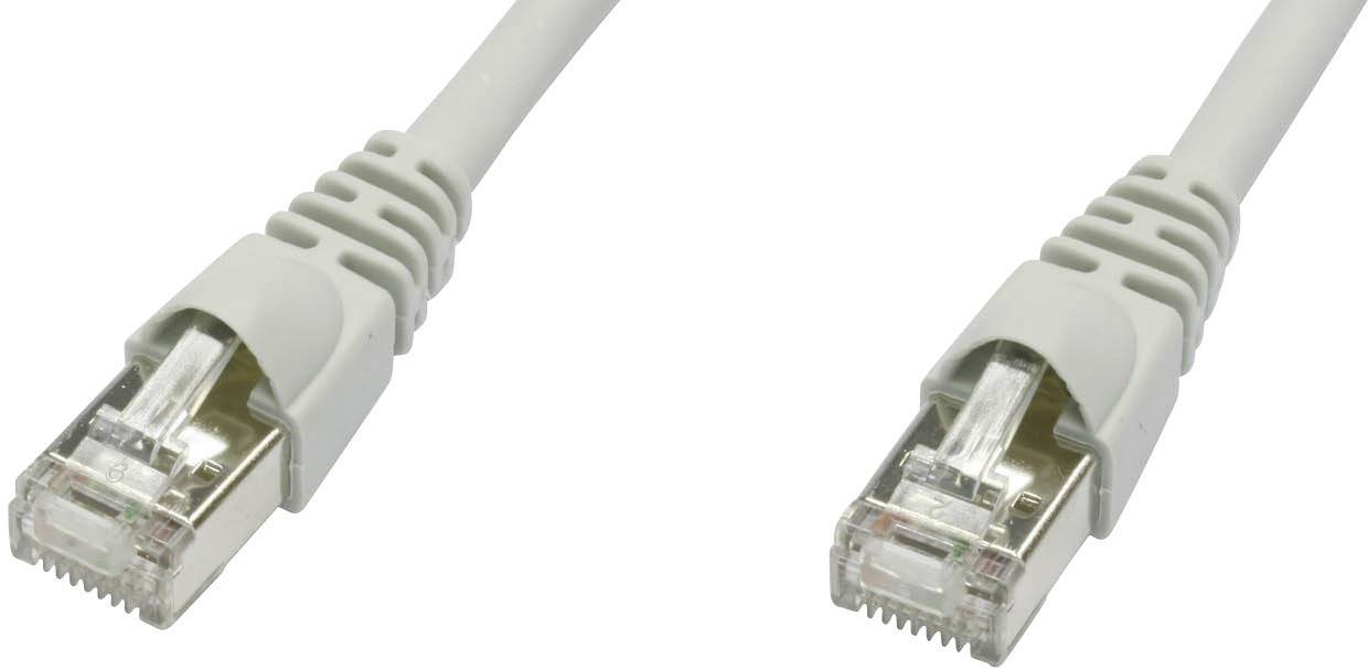 Two grey Ethernet cables with RJ45 connectors at their ends, lying side by side.