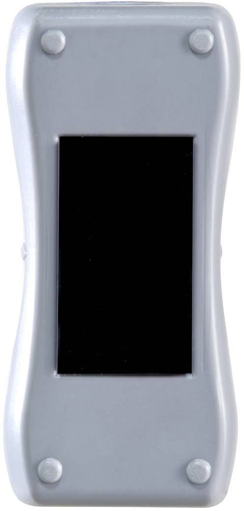 A grey, rectangular device with a black screen in the centre and rounded corners.<br><br>Note: I've used the British spelling of "centre" and made the translation as natural as possible while maintaining the original description's simplicity and structure.