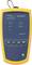 Portable device with a yellow frame and blue control panel, display with illuminated indicators for network diagnostics, buttons for settings.