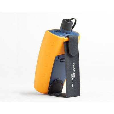 A handy, orange tool case with a black stand, bearing the inscription 'Fluke Networks'.