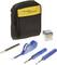 Fluke Networks fibre cleaning kit with pouch, cleaning swabs and accessories on white background. Ideal for cleaning fibre optic connections.