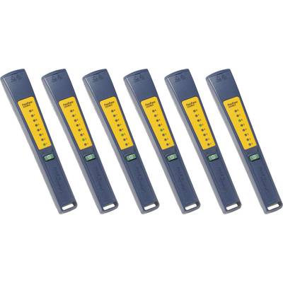 Six voltage testers in a row, each with a yellow label and green LEDs to indicate voltage.