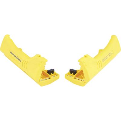 Two yellow electrical wire strippers with black handles and a scale, pointing in opposite directions.
