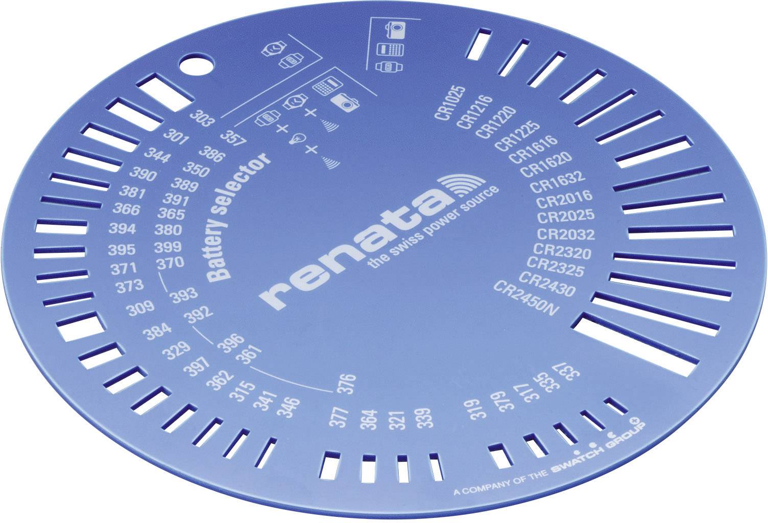 Renata Selektor ZW9801 Button cell size selector chart