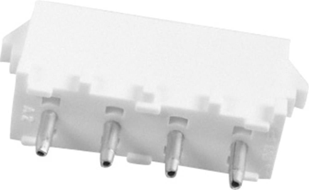 White electrical connector with four metal pins; used for connecting electronic devices or circuits.