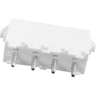 White electrical connector with four metal pins; used for connecting electronic devices or circuits.