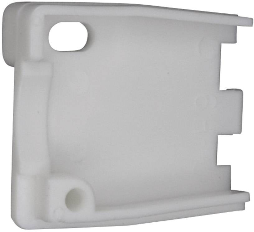 White, rectangular plastic moulding with rounded corners and two openings.