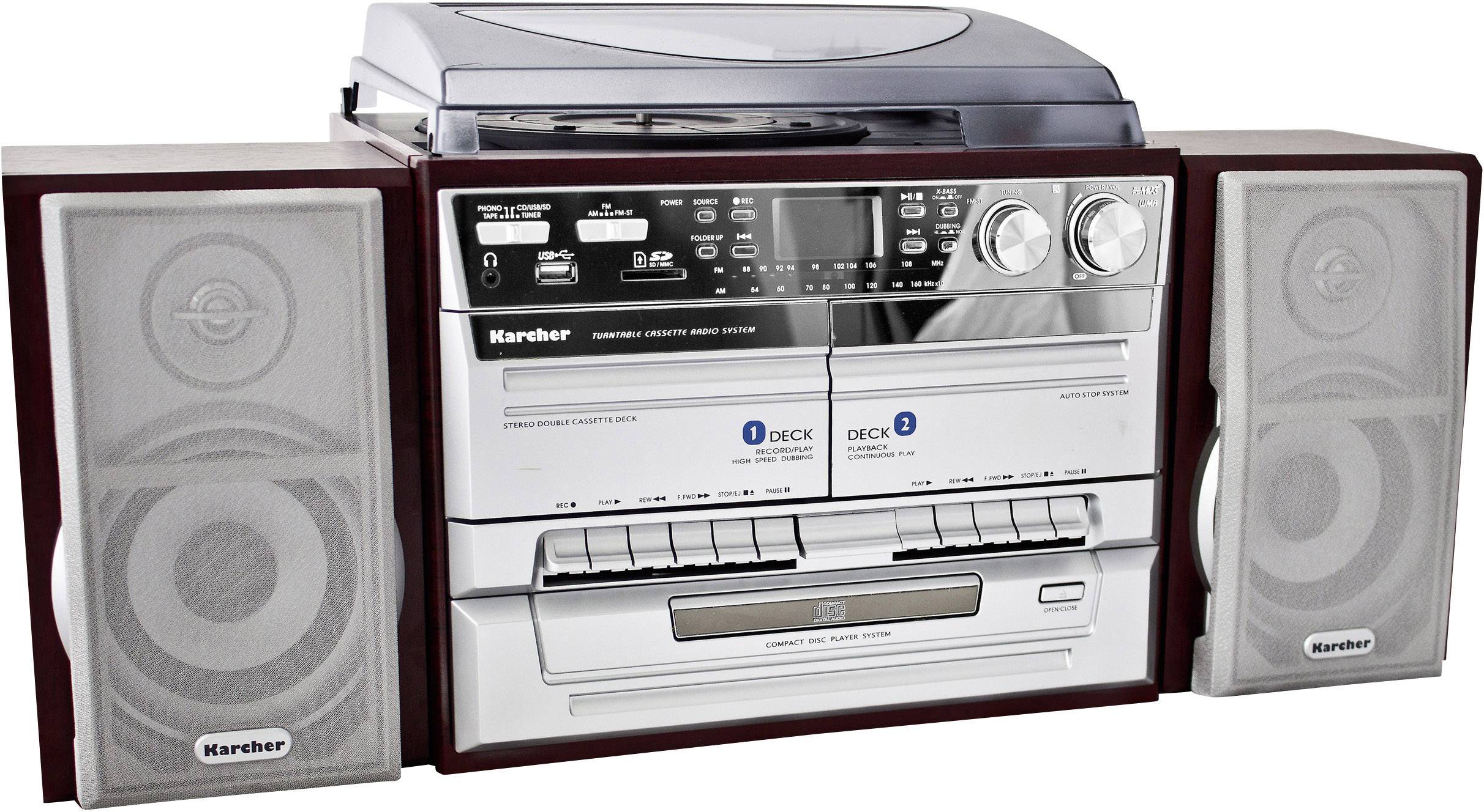 Karcher KA 320 Audio system CD, Tape, AM, Turntable, SD, USB, FM, 2 x 2 W Wood, Silver