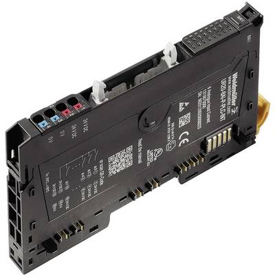 Industrial router module with multiple ports and labels, suitable for data communication and automation applications.