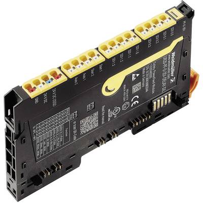 Electronic module with multiple connection terminals and labels for control systems. Brand 'Wago', Model 750-530.