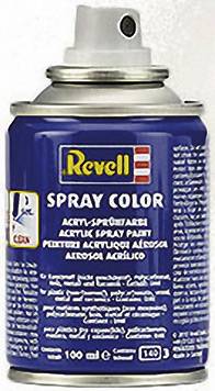 'Revell Spray Color' in blue spray can, 100 ml, suitable for acrylic coatings; displays brand markings and application information.