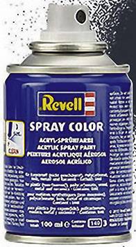 Spray can by Revell with the label 'Spray Color'. The can is blue and contains 100 ml of acrylic spray paint for model making.