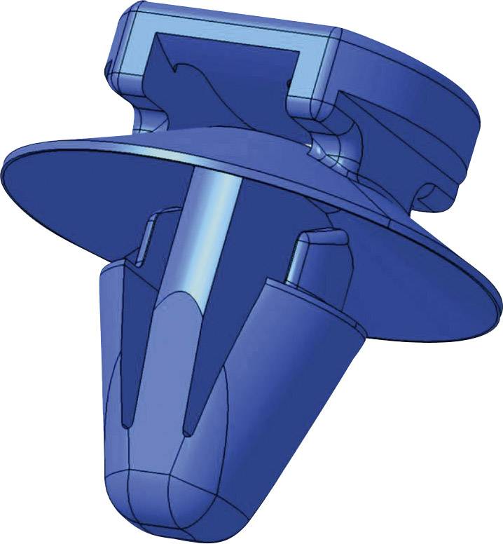 Blue plastic expanding wall plug with a tapered shape and wide head, for fixing into walls or ceilings.