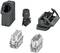 Several industrial connector components, including housings, inserts and terminals, on a white background.