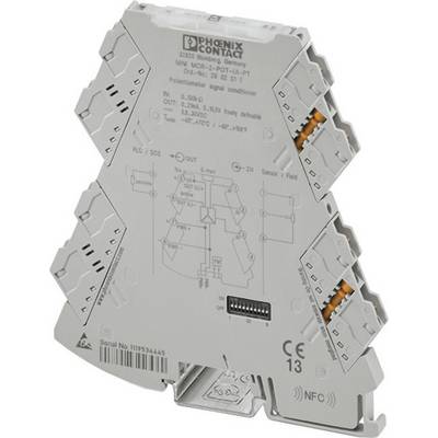 Signal converters from Phoenix Contact with connection terminals and markings, used for converting electrical signals.