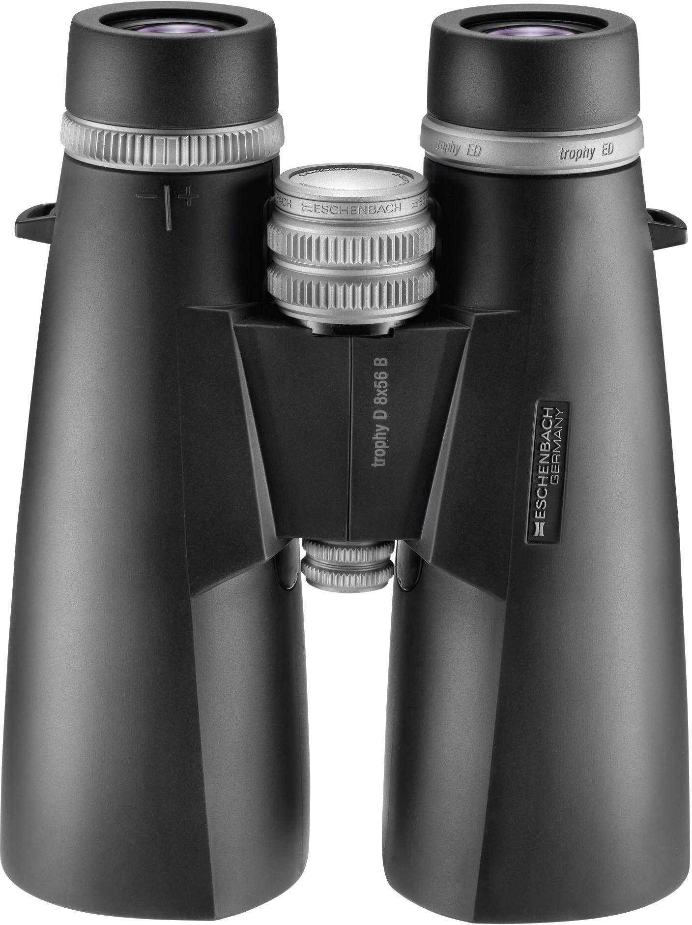 Black binoculars with two lenses and a central focusing wheel.