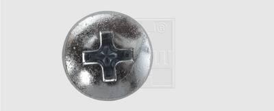 Silver cross-head screw on a grey background, with a shiny surface.
