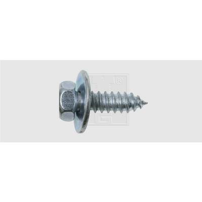 Close-up of a metal screw with a round head and washer, against a grey background.