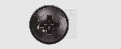 A black cross-head screw, centrally positioned in the image against a light background.