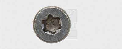 A metal Torx screw from above.