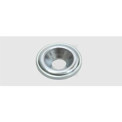 A silver, circular metal component with a hole in the centre, likely a washer, on a grey background.