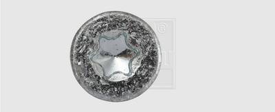 Close-up of a silver Torx screw head on a grey background, showing the six-pointed star structure of the tool.