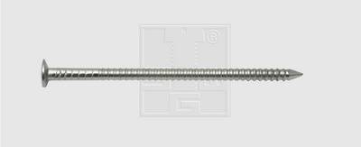 Metal nail, horizontally positioned, pointed end to the right, suitable for construction and fastening work.