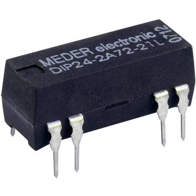 A black electronic component with the inscription 'MEDER electronic, DIP24-2A72-21L', shows six silver connection pins.