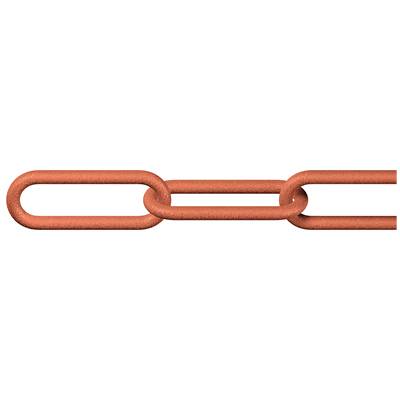 A single, metallic red chain with three links arranged horizontally.