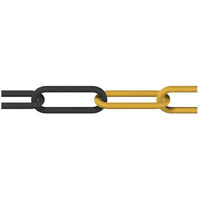 A chain with black and yellow links, symbolically representing connection and collaboration.