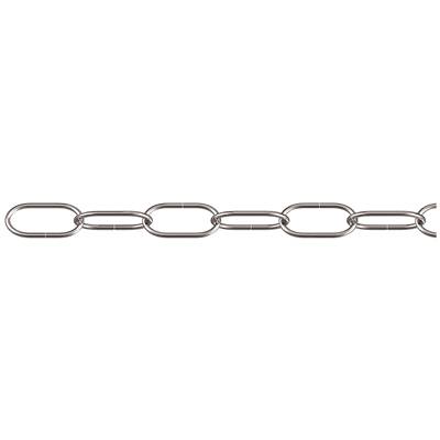 A long, silver metal chain with oval links, running horizontally across the image.