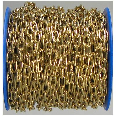 Golden chain wound around a blue spool.