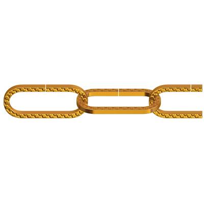 Golden chain with a faulty link in the middle, symbol of weakness or interruption in an otherwise stable connection.