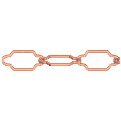 A red chain with four differently shaped, interconnected links, on a white background.