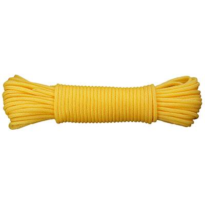 Yellow, bundled rope with evenly wound central section on a white background.