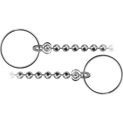 Two silver ball chains with key rings, arranged in parallel, on a white background.